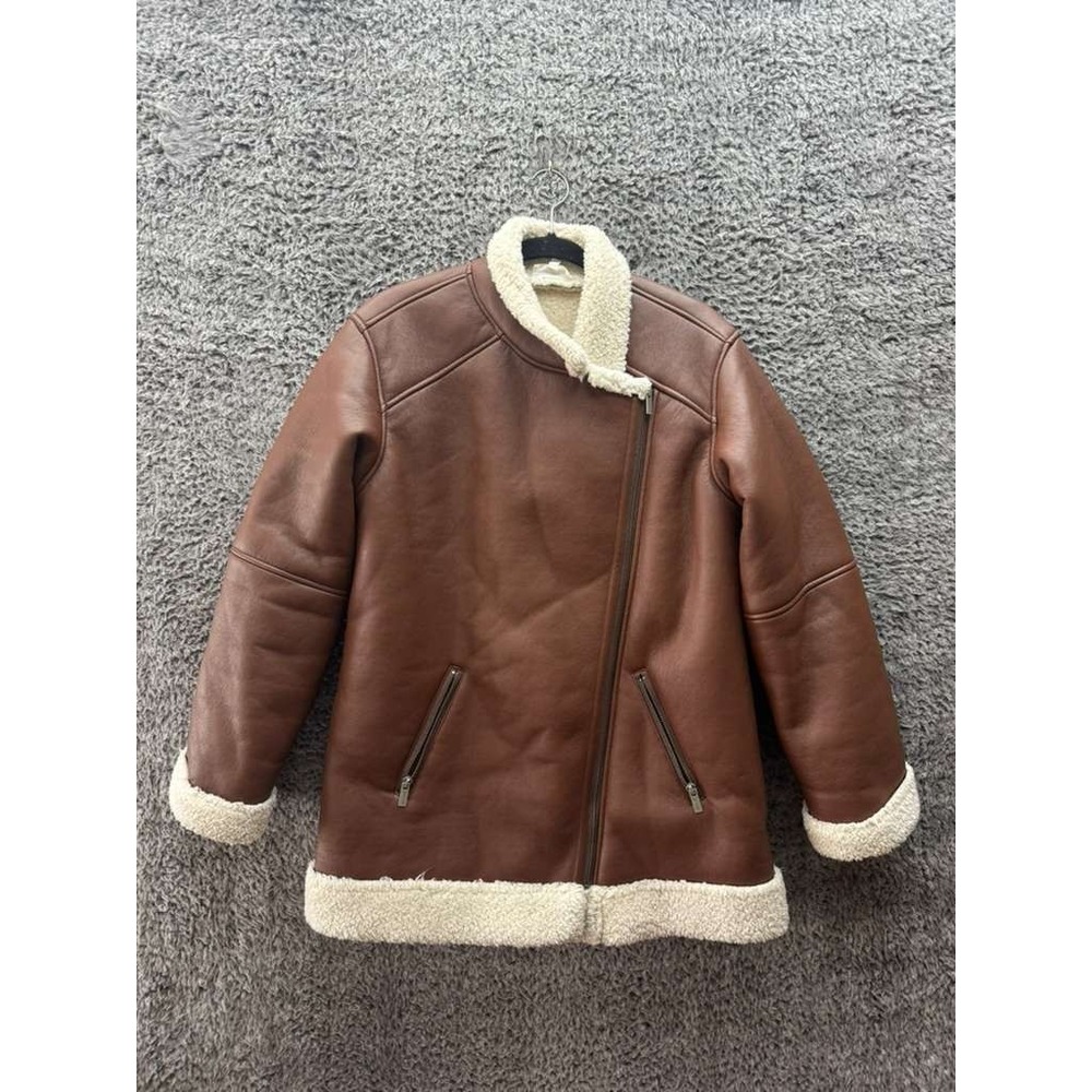 Splendid Earhart Faux Leather‎ Shearling Over Sized Jacket Brown Womens Size S